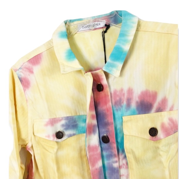 DAYDREAMER Tie Dye Jacket Snow Cone Denim White Rainbow Swirl Patch Pockets - Picture 4 of 11